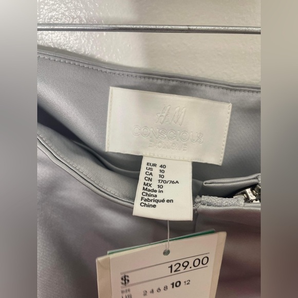 H&M Conscious Exclusive Clear Beads/Gems Silver Satin pencil Skirt - Picture 11 of 11